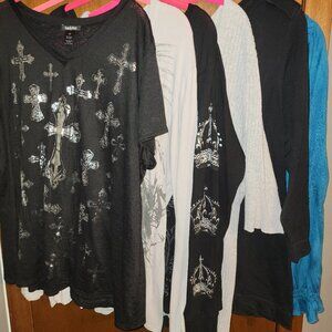 Lot 6 Sweaters L/S Tee Fleur Crown Cross Metallic Black Teal Gray 3x 22/24 Avenu